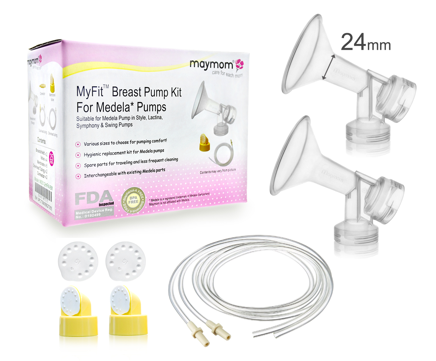 (image for) Breast Pump Kit for Medela Double Electric Pump in Style Pumps; 2 One-Piece Breastshields (M, 24 mm), 2 Valves, 4 Membranes