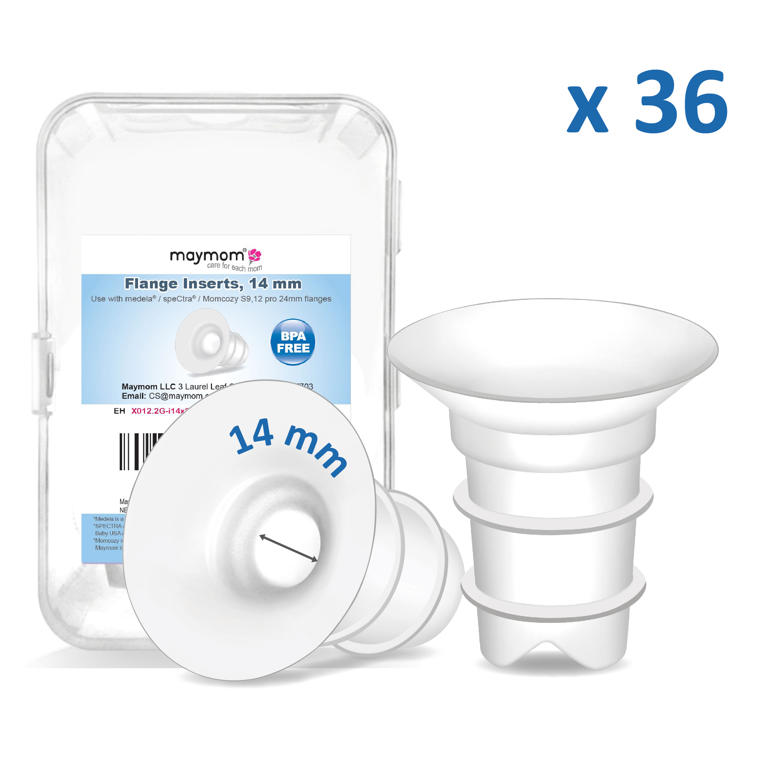 Maymom Flange Inserts 14mm Compatible with Spectra, Medela 24 mm Shields, Momcozy S9 Pro/S12 Pro, Willow Wearable Cup. Compatible with Medela Freestyle, Harmony; 36 packs/kit, for USA ONLY (image for) Maymom Flange Inserts 14mm Compatible with Spectra, Medela 24 mm Shields, Momcozy S9 Pro/S12 Pro, Willow Wearable Cup. Compatible with Medela Freestyle, Harmony; 36 packs/kit, for USA ONLY