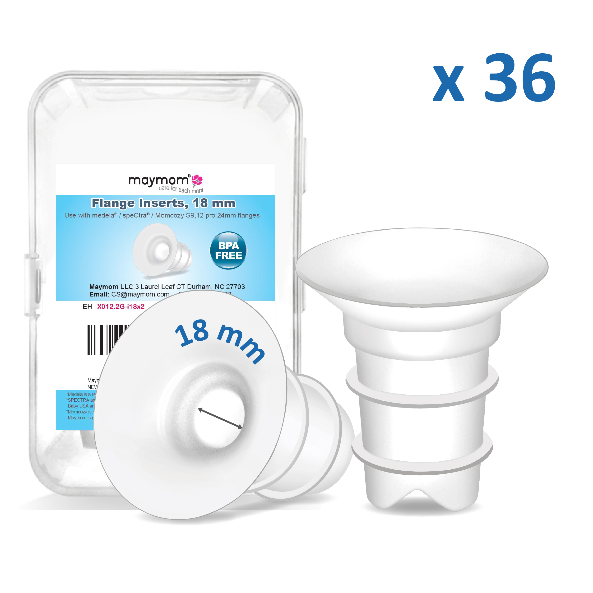 Maymom Flange Inserts 18mm Compatible with Spectra, Medela 24 mm Shields, Momcozy S9 Pro/S12 Pro, Willow Wearable Cup. Compatible with Medela Freestyle, Harmony; 36 packs/kit, for USA ONLY (image for) Maymom Flange Inserts 18mm Compatible with Spectra, Medela 24 mm Shields, Momcozy S9 Pro/S12 Pro, Willow Wearable Cup. Compatible with Medela Freestyle, Harmony; 36 packs/kit, for USA ONLY