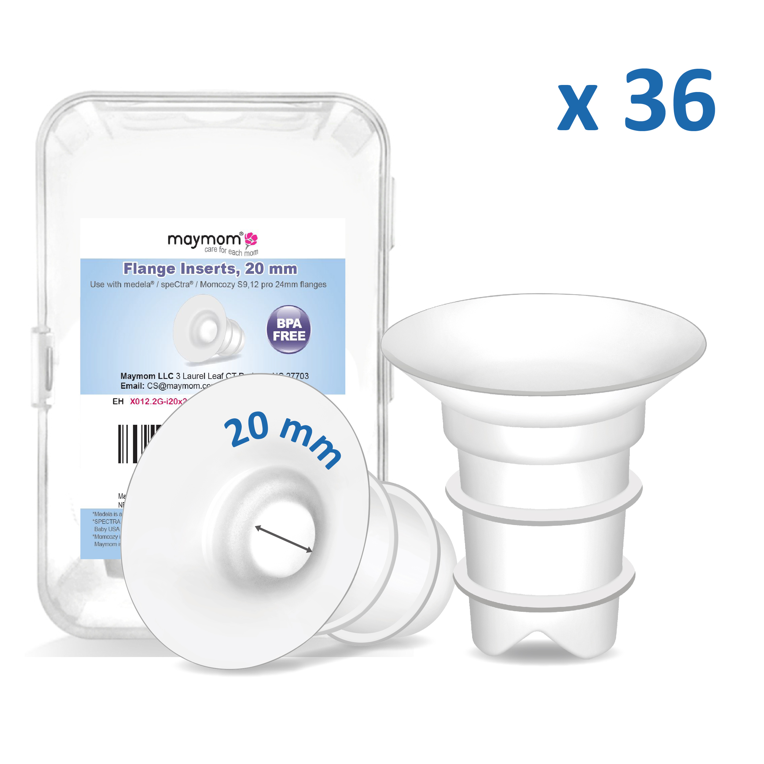 Maymom Flange Inserts 20mm Compatible with Spectra, Medela 24 mm Shields, Momcozy S9 Pro/S12 Pro, Willow Wearable Cup. Compatible with Medela Freestyle, Harmony; 36 packs/kit, for USA ONLY (image for) Maymom Flange Inserts 20mm Compatible with Spectra, Medela 24 mm Shields, Momcozy S9 Pro/S12 Pro, Willow Wearable Cup. Compatible with Medela Freestyle, Harmony; 36 packs/kit, for USA ONLY